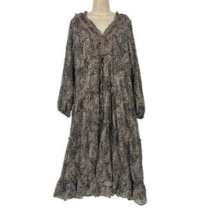 Wonderly Maxi Dress Womens XL Paisley Chiffon Long Sleeve Boho Tiered Flowy